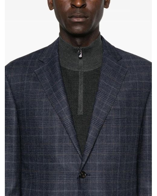 Corneliani Blue Checked Two-Button Blazer for men