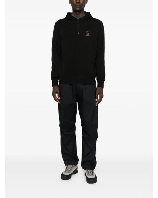 C P Company Black Logo-Patch Hoodie for men