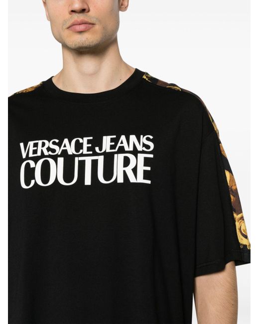 Versace Black Watercolour Couture-print Cotton T-shirt for men