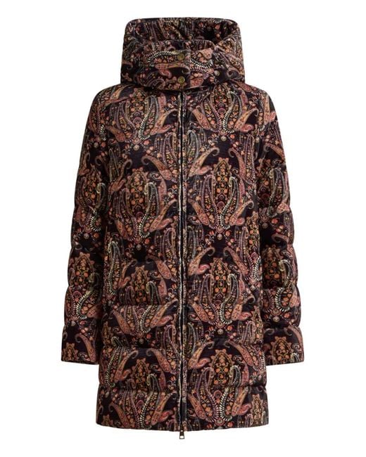 Etro Brown Floral Paisley Velvet Puffer Jacket