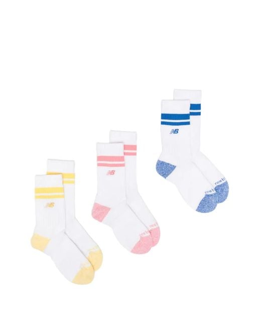 New Balance White Logo-Embroidered Striped Socks (Set Of Three)
