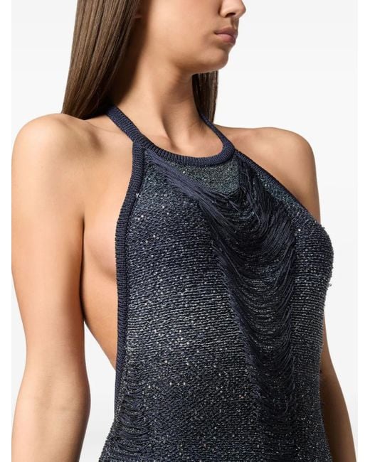 Philipp Plein Blue Sequin-Embellished Mini Dress