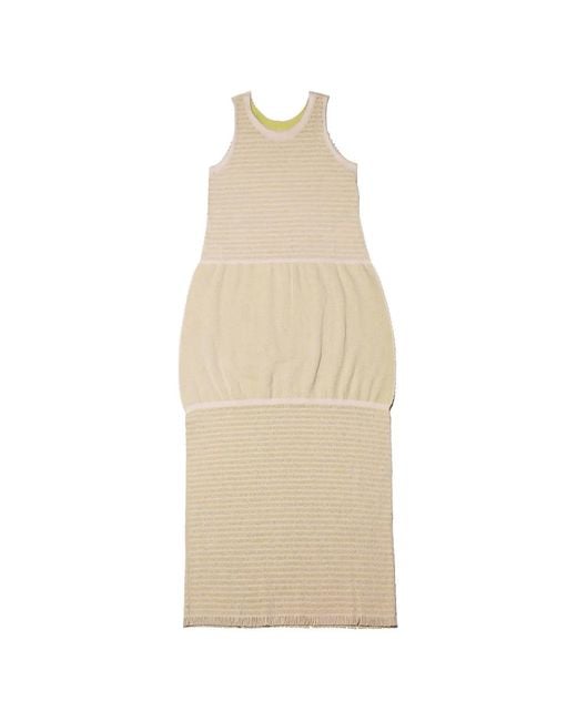 Issey Miyake White Ribbed Fringed-Hem Dress