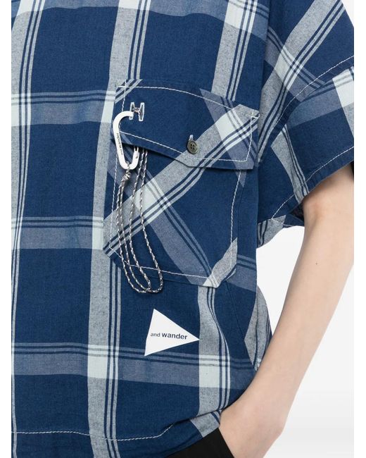 And Wander Blue Check-Print Pocket Top