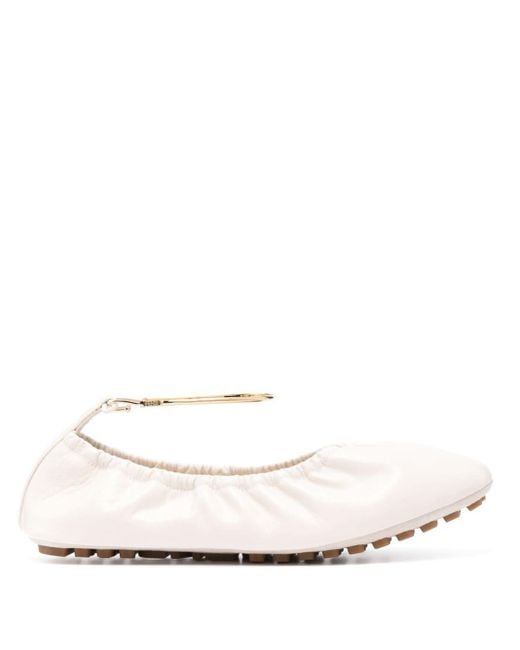 Fendi White Filo Leather Ballerina Shoes