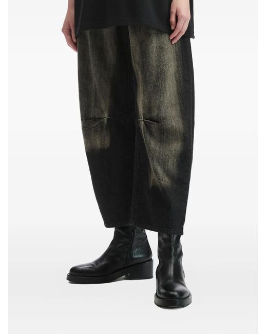 Y's Yohji Yamamoto Gray Bleached Knee-Patch Jeans