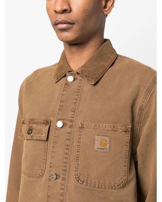 Carhartt Brown Logo-Patch Button-Fastening Jacket for men
