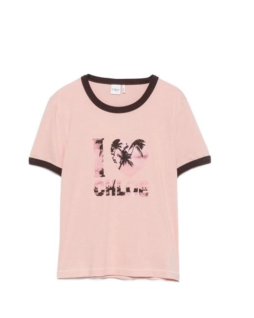Chloé Pink Printed Cotton T-Shirt