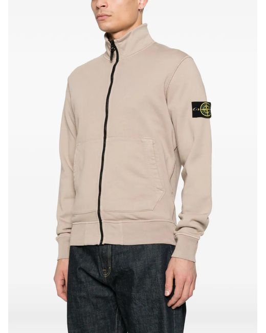 Stone Island Natural Zip-Up Logo-Patch Sweater for men