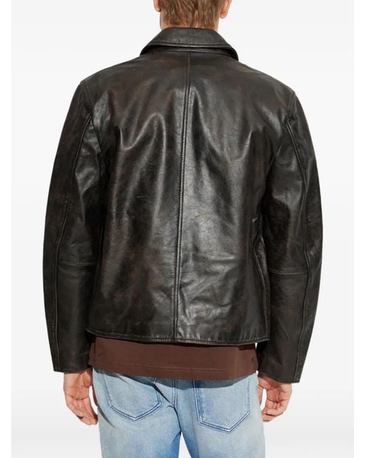 DIESEL Black Leather Logo Jacket for men