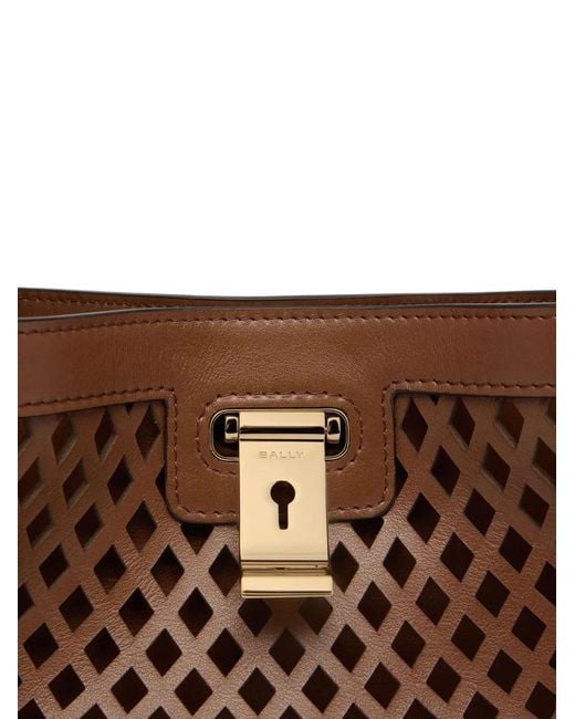 Bally Brown Mini Sac Lock Me En Cuir À Découpes Au Laser