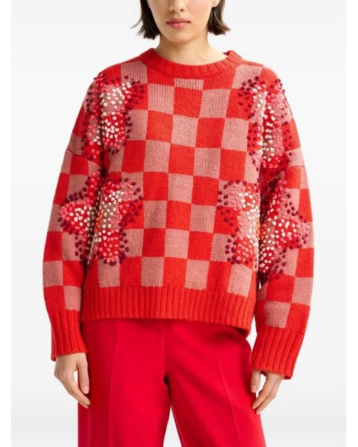 Essentiel Antwerp Red Inter Checkerboard Sweater