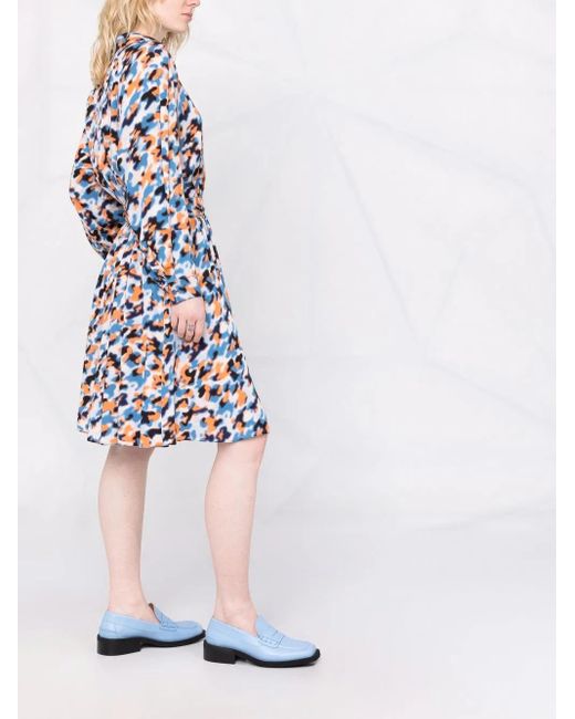 KENZO Blue Abstract-Print Drawstring-Waist Midi Dress