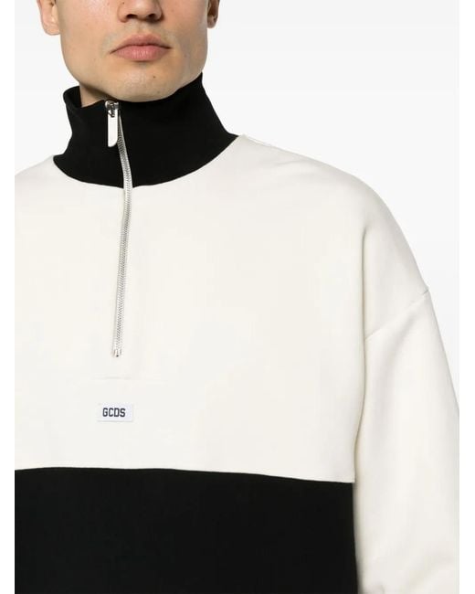 Gcds White Logo-Appliqué Half-Zipped Sweatshirt for men