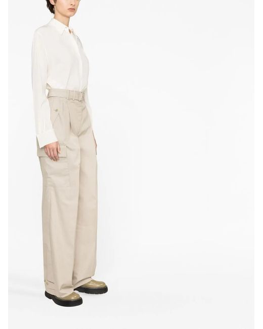 Prada Natural Belted Wide-leg Trousers