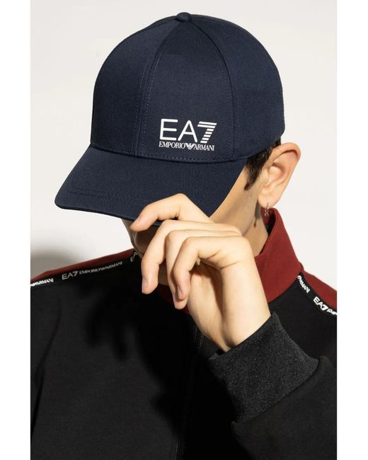 EA7 Blue Logo-Print Baseball Cap