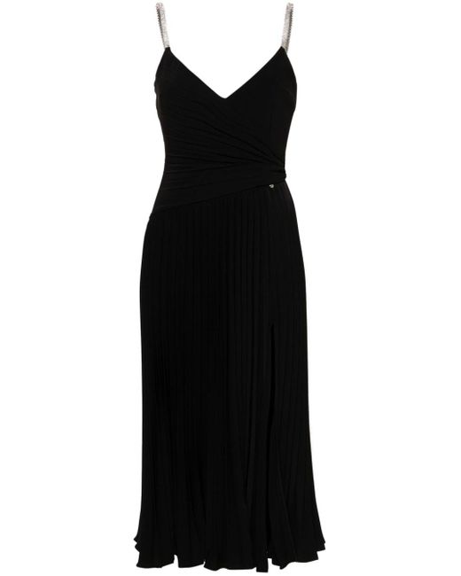 Nissa Black Sleeveless Pleated Midi Dress