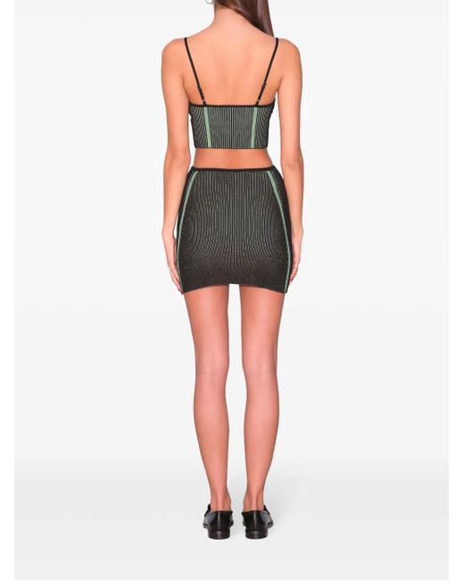 Fleur du Mal Green Ribbed-Knit Mini Skirt