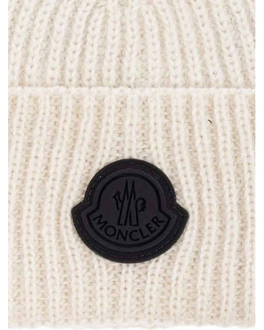 Moncler Natural Ribbed Logo-Patch Beanie