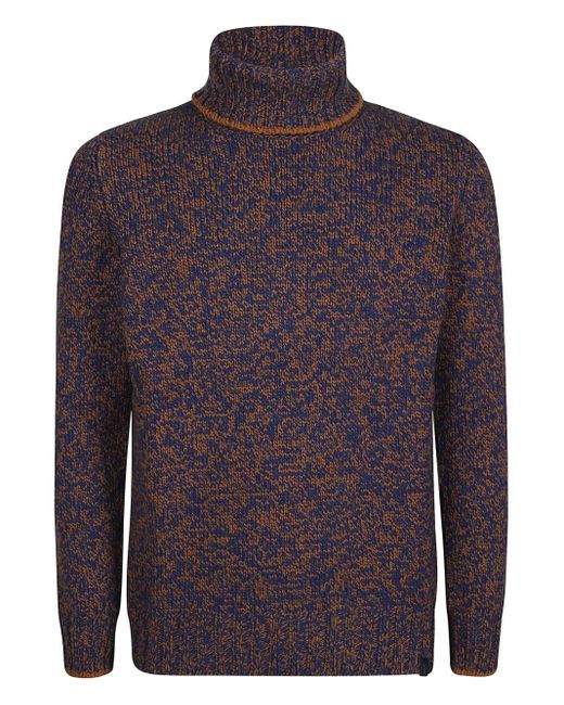 Fay Blue Roll-Neck Speckled Wool Sweater for men