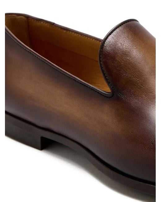 Magnanni Shoes Brown Leather Slip-On Loafers for men
