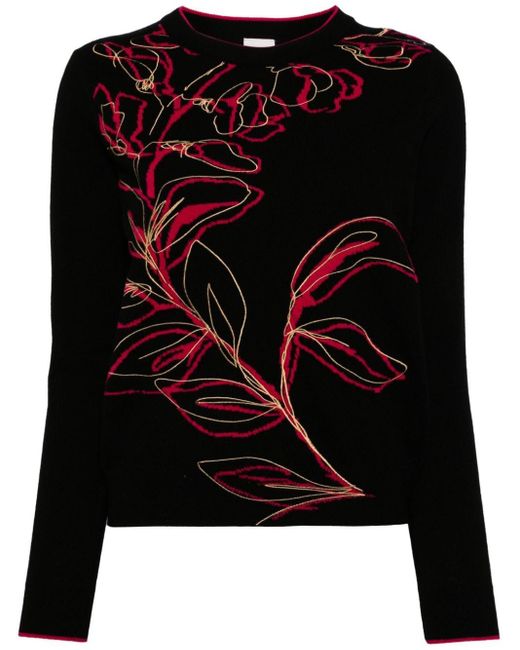 Paul Smith Black Ink Floral-intarsia Wool Jumper