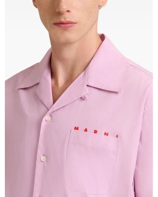 Marni Pink Poplin Bowling Shirt With Peeping Logo for men