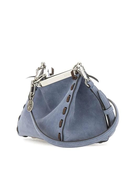 Etro Blue Vela Pegasus-Logo Shoulder Bag