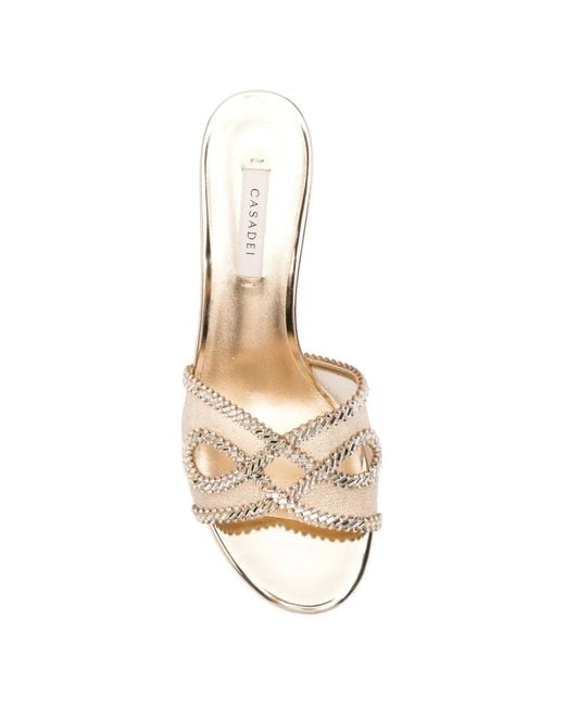 Casadei Natural Crystal-Embellished Metallic Sandals