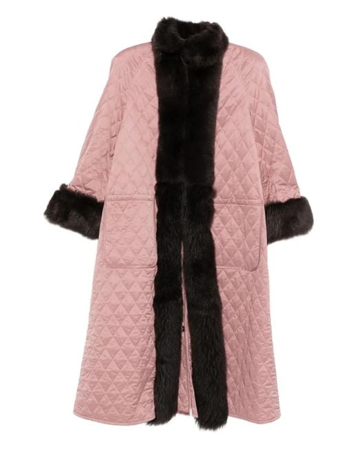 Chloé Pink Shearling-Trim Quilted Coat