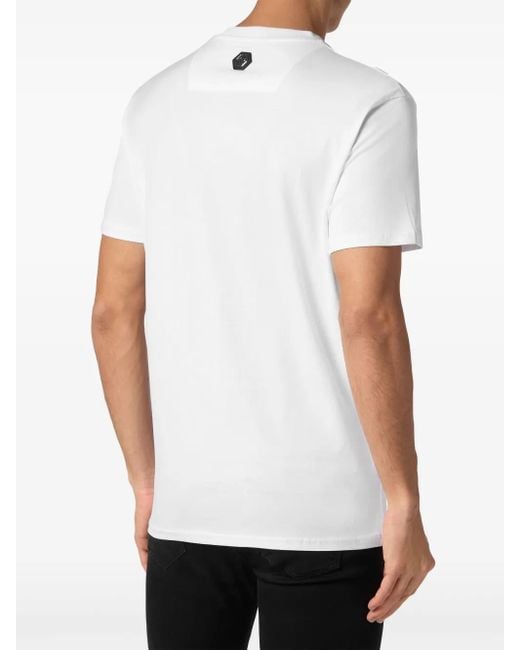 Philipp Plein White Logo-Embellished Cotton T-Shirt for men