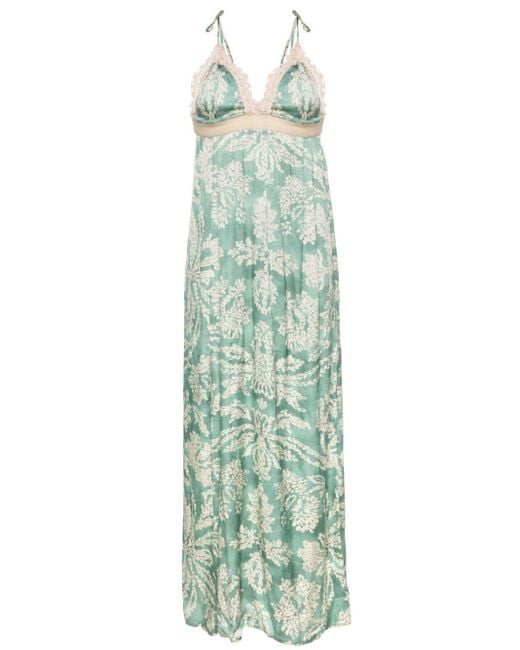 ..,merci Green Floral-print Satin Maxi Dress
