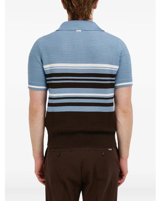 Ferragamo Blue Cotton Knit Polo Shirt for men