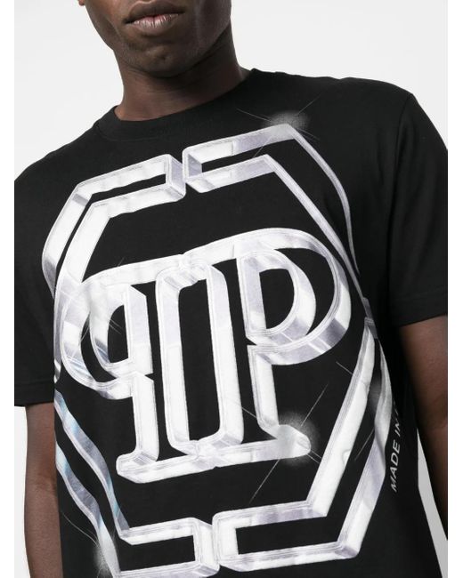 Philipp Plein Black Logo-Print Short-Sleeved T-Shirt for men