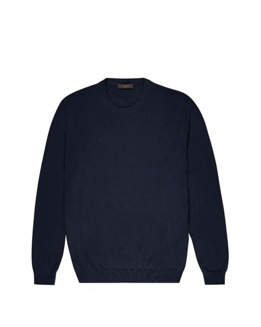 Zanone Blue Ribbed Crew-Neck Sweater for men