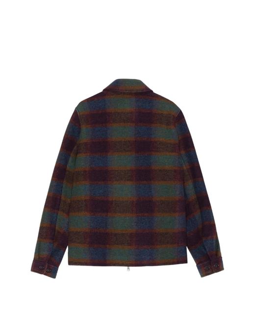 Les Deux Blue Check-Pattern Zip-Up Jacket for men