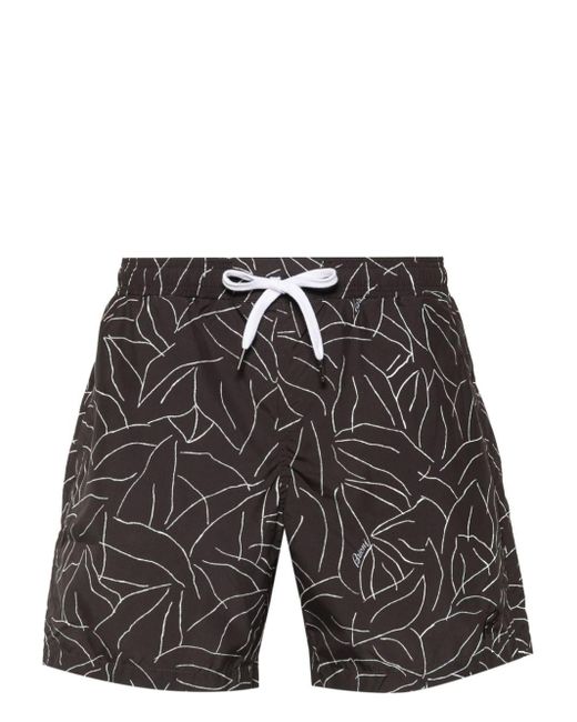 Brioni Black Abstract-print Swim Shorts for men