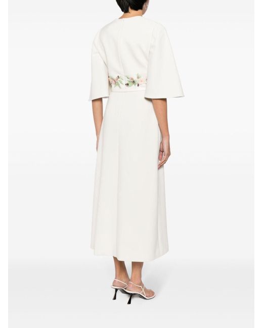 Elie Saab White Floral-appliqué Midi Dress