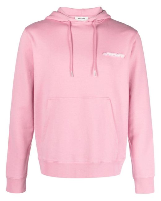 Sandro Pink Logo-patch Cotton Jersey Hoodie for men