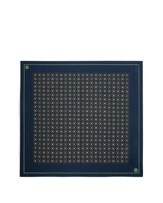 Shanghai Tang Blue Geometric-Print Mulberry Silk Pocket Square for men