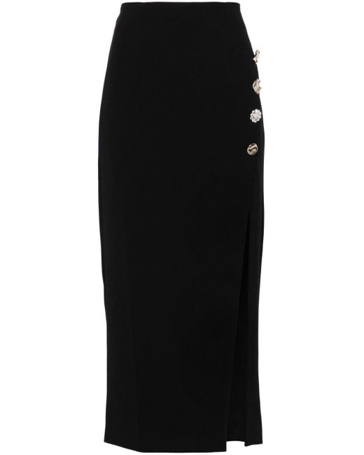 Self-Portrait Black Button-embellished Midi Pencil Skirt