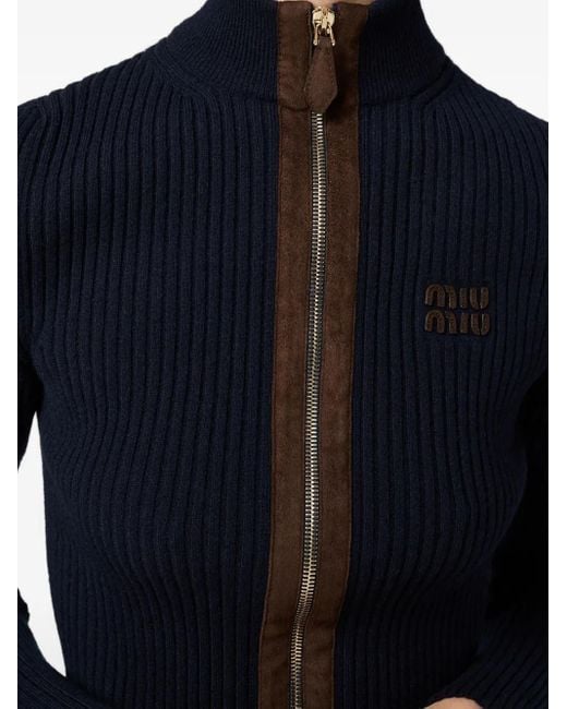 Cardigan Con Zip di Miu Miu in Blue