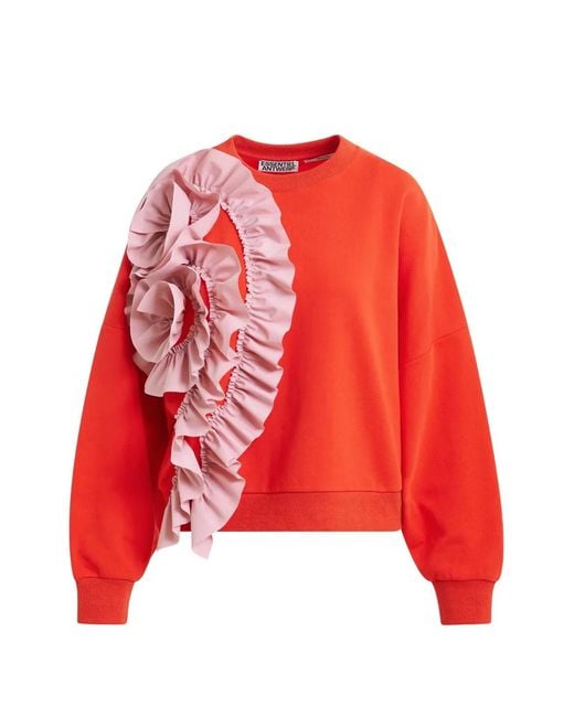 Essentiel Antwerp Red Ruffle-Trim Sweatshirt
