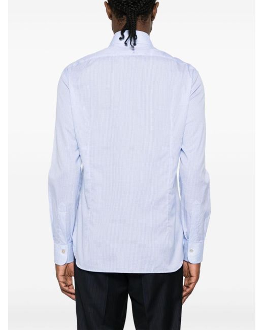 Kiton Blue Gingham-pattern Cotton Shirt for men