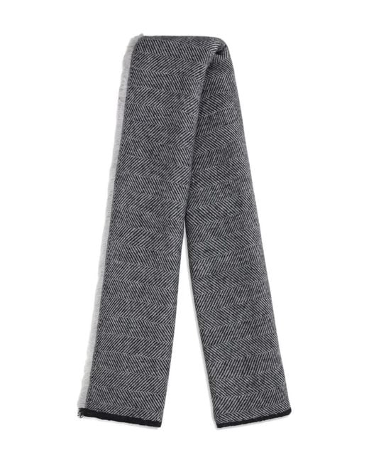 Brunello Cucinelli Gray Herringbone Fringed Scarf