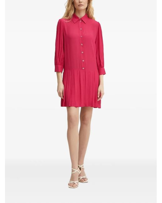 Liu Jo Red Pleated Button-Front Shirt Mini Dress