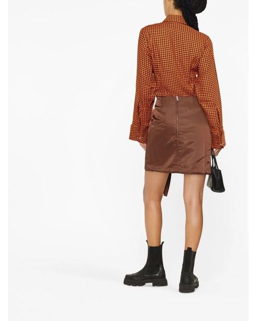 Ganni Brown Gathered Mini Skirt