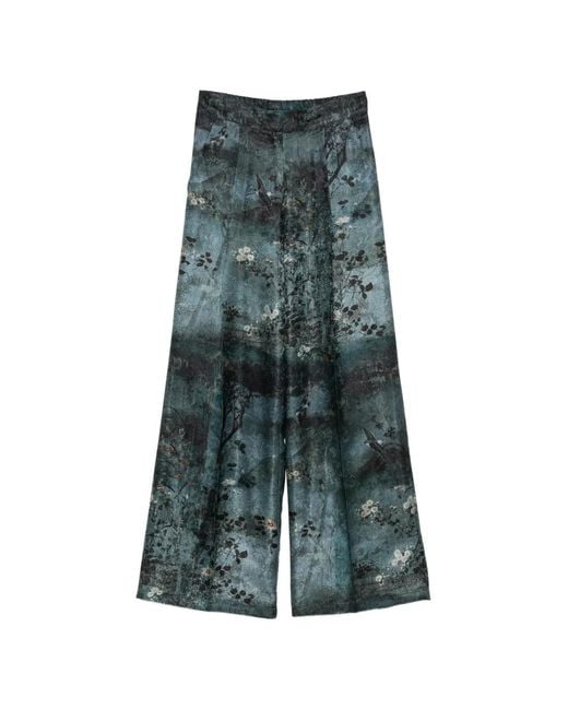 Pierre Louis Mascia Green Abstract-Print Wide-Leg Trousers