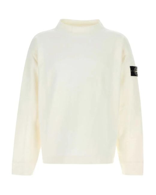 メンズ Stone Island 6100001 エルボーパッチ スウェットシャツ White