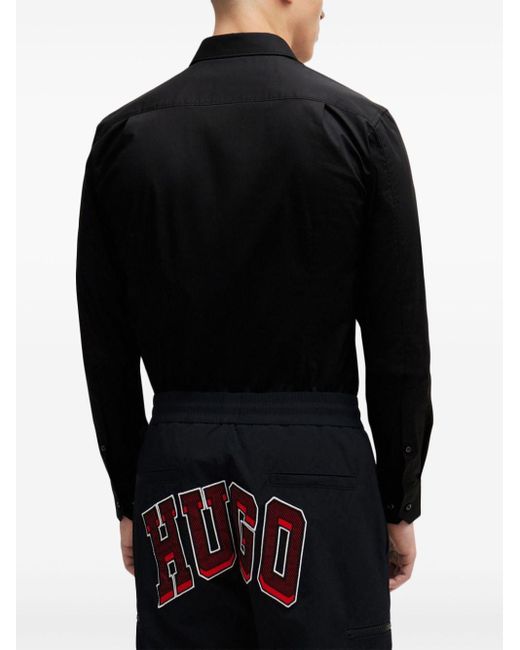 HUGO Black Slim-fit Poplin Shirt for men